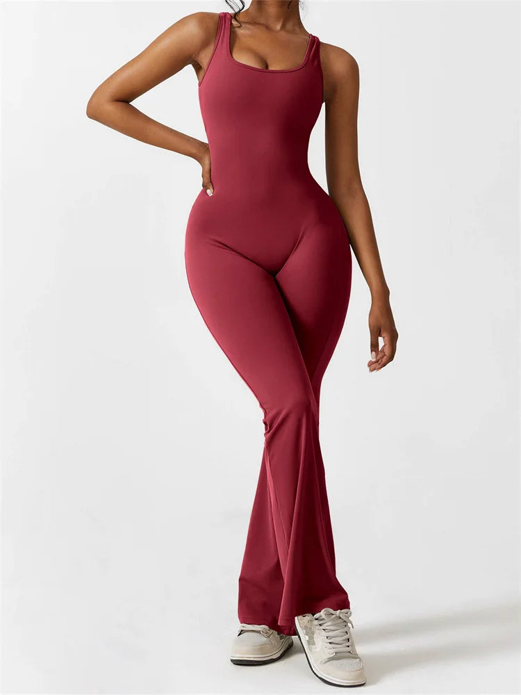 Flared Leg Sleeveless Jumpsuit with Cut-Out Back