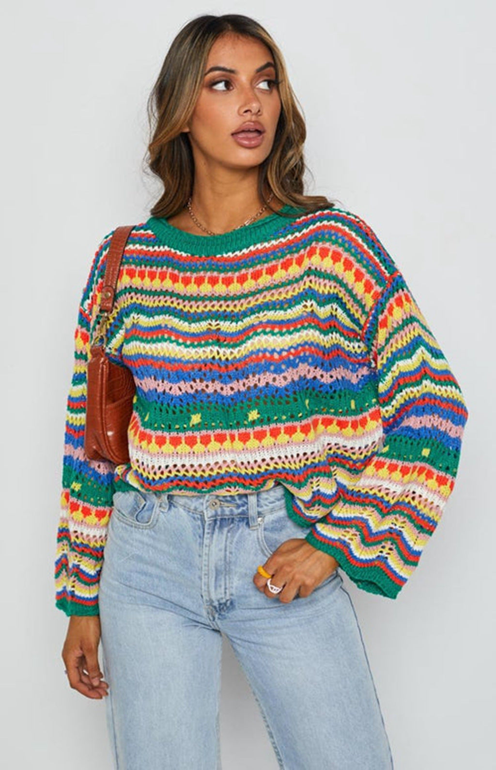Colorful Crochet Knit Sweater for Women – Vibrant Boho Style