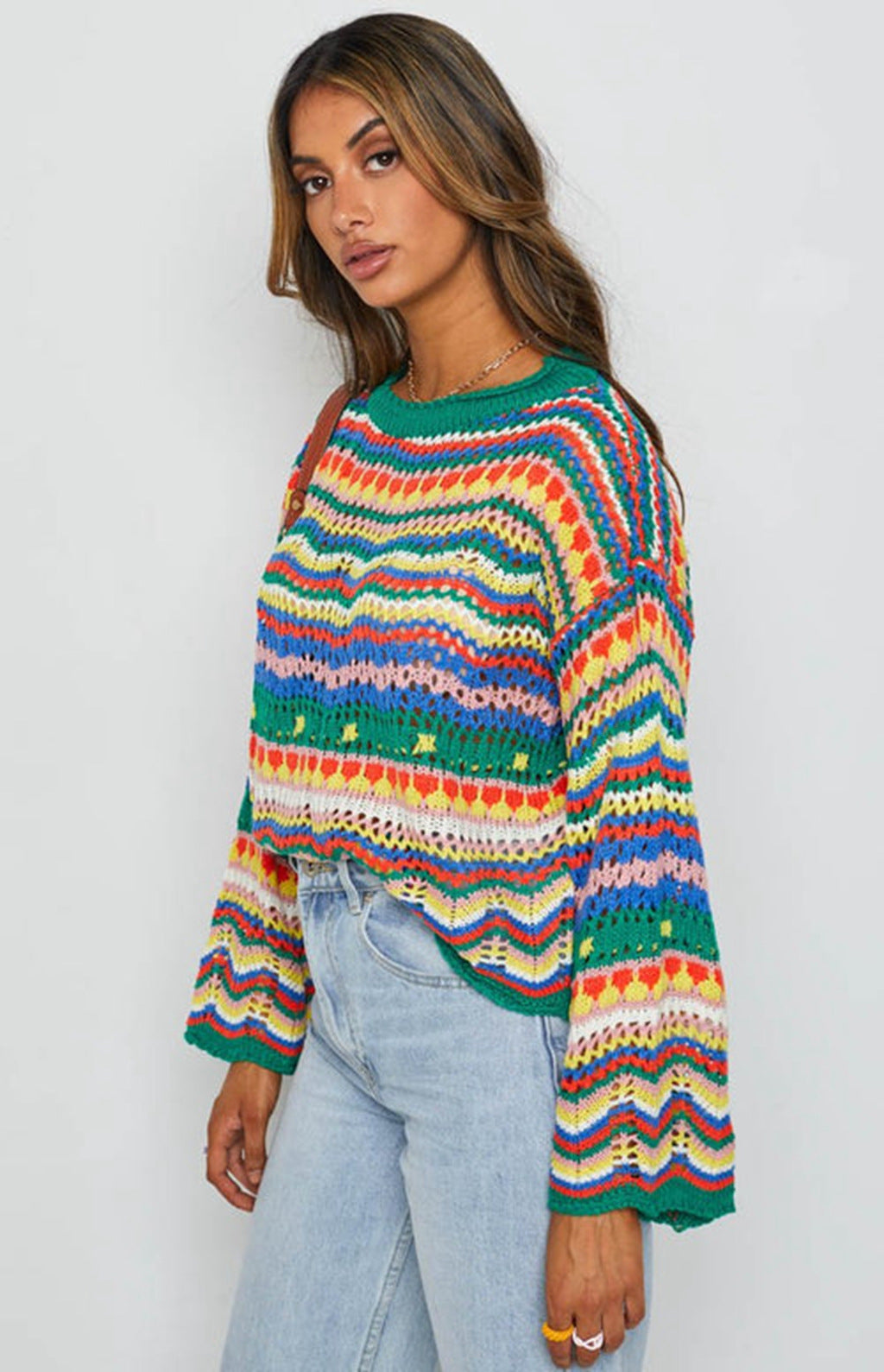 Colorful Crochet Knit Sweater for Women – Vibrant Boho Style