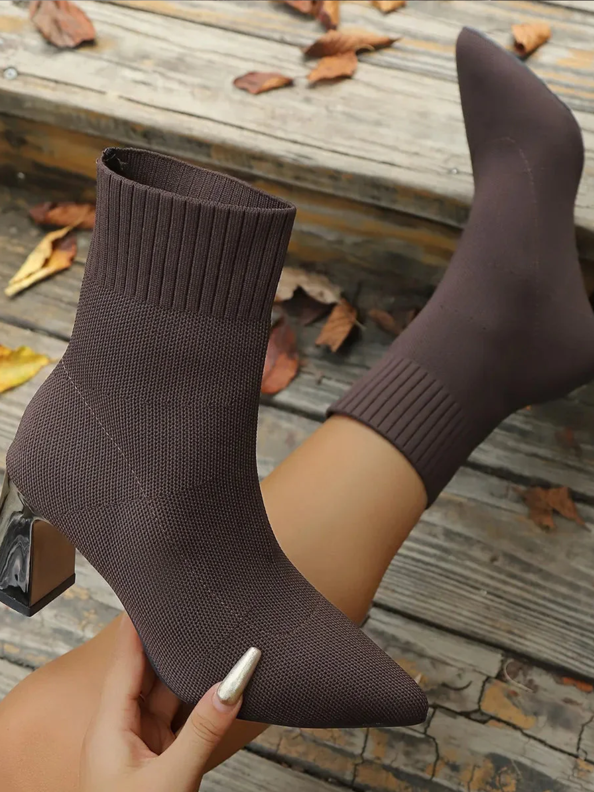 Sock Style Ankle Boots for Women – Pointed Toe Block Heel Boots for Everyday Spring Wear