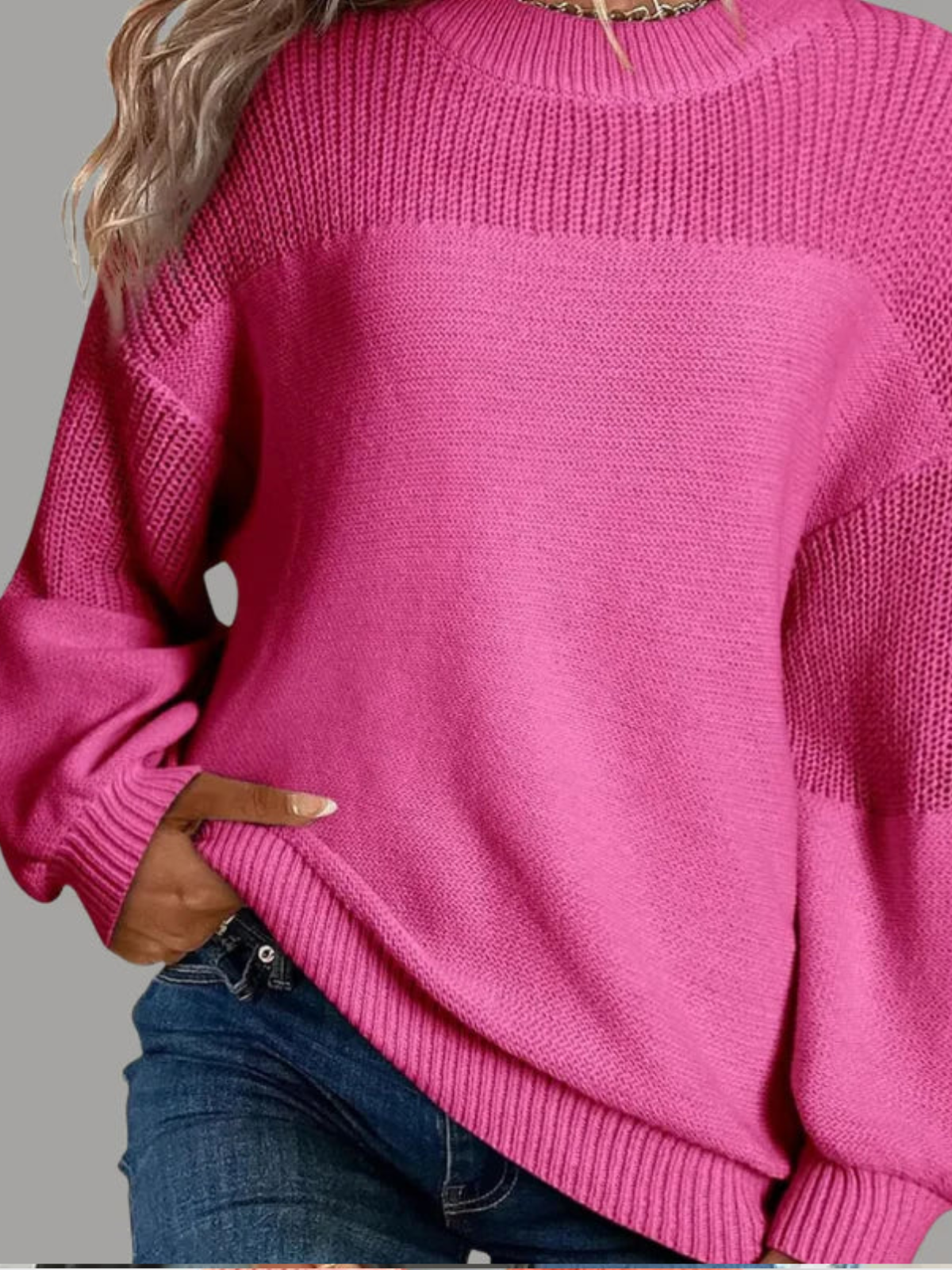 Women’s Knit Sweater – Loose Fit Polyester Blend Jumper with Stretch