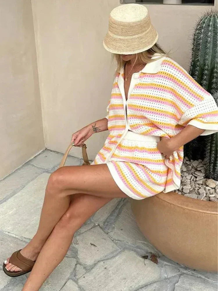 Women's Striped Contrast 2-Piece Knit Set