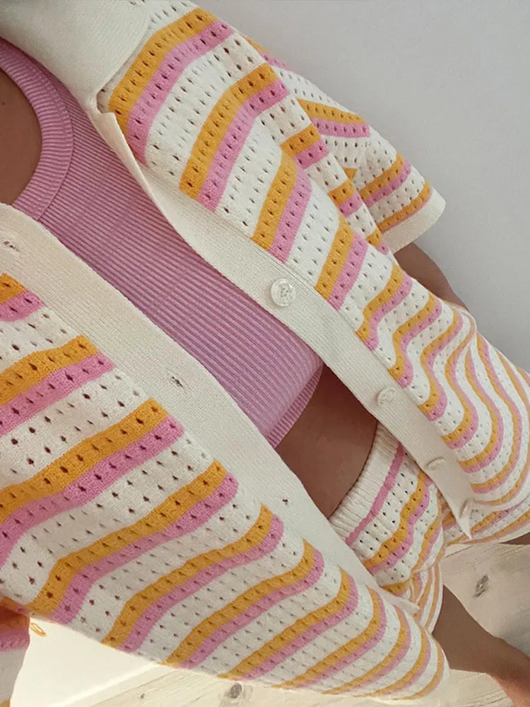 Women's Striped Contrast 2-Piece Knit Set