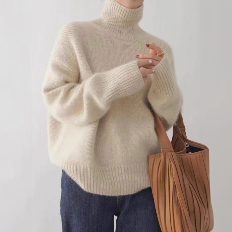 Ultra-Soft Oversized Turtleneck Knit Sweater – Warm Cozy Winter Pullover