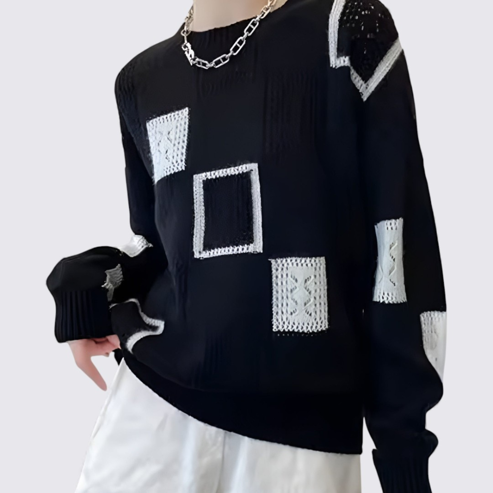 Patchwork Crewneck Sweater for Women