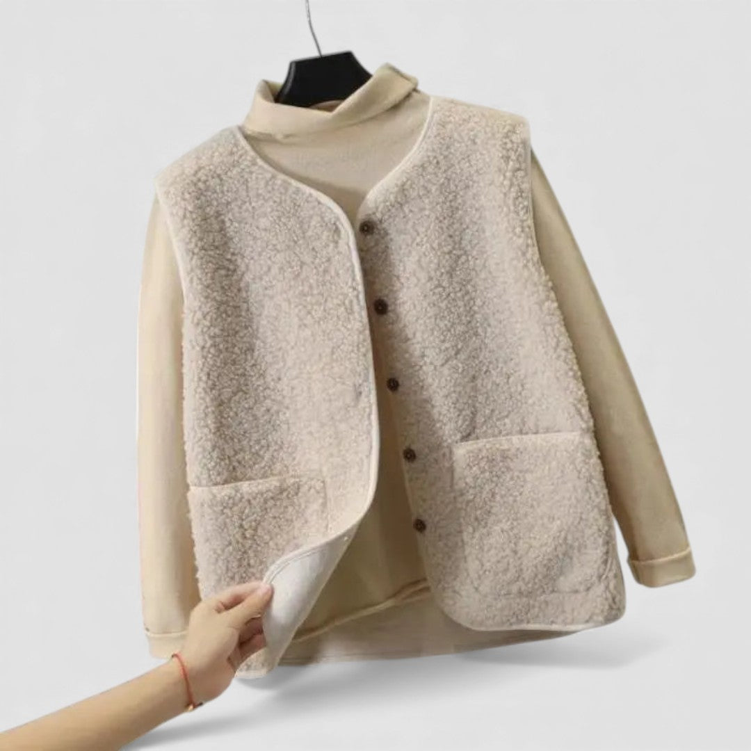 Button Front Sherpa Vest for Women
