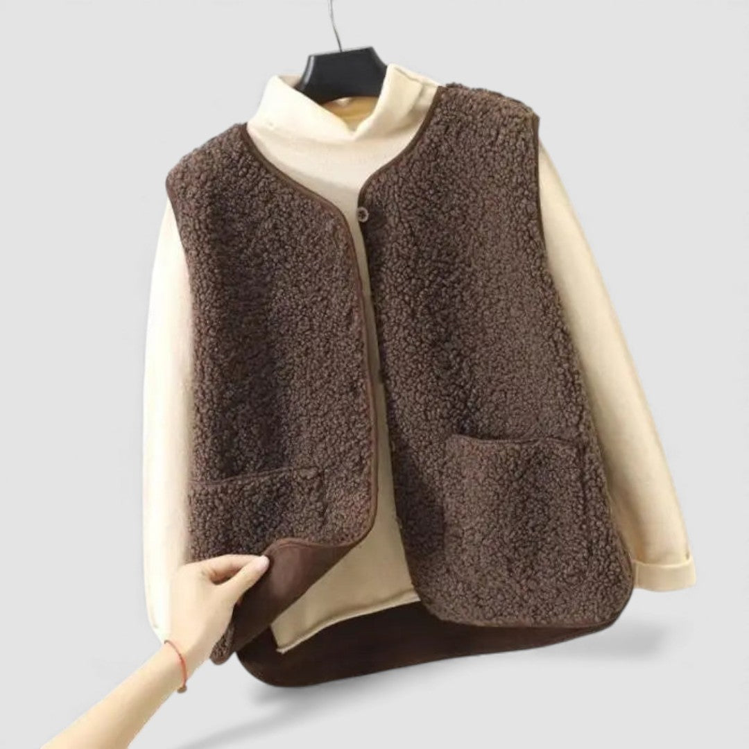 Button Front Sherpa Vest for Women