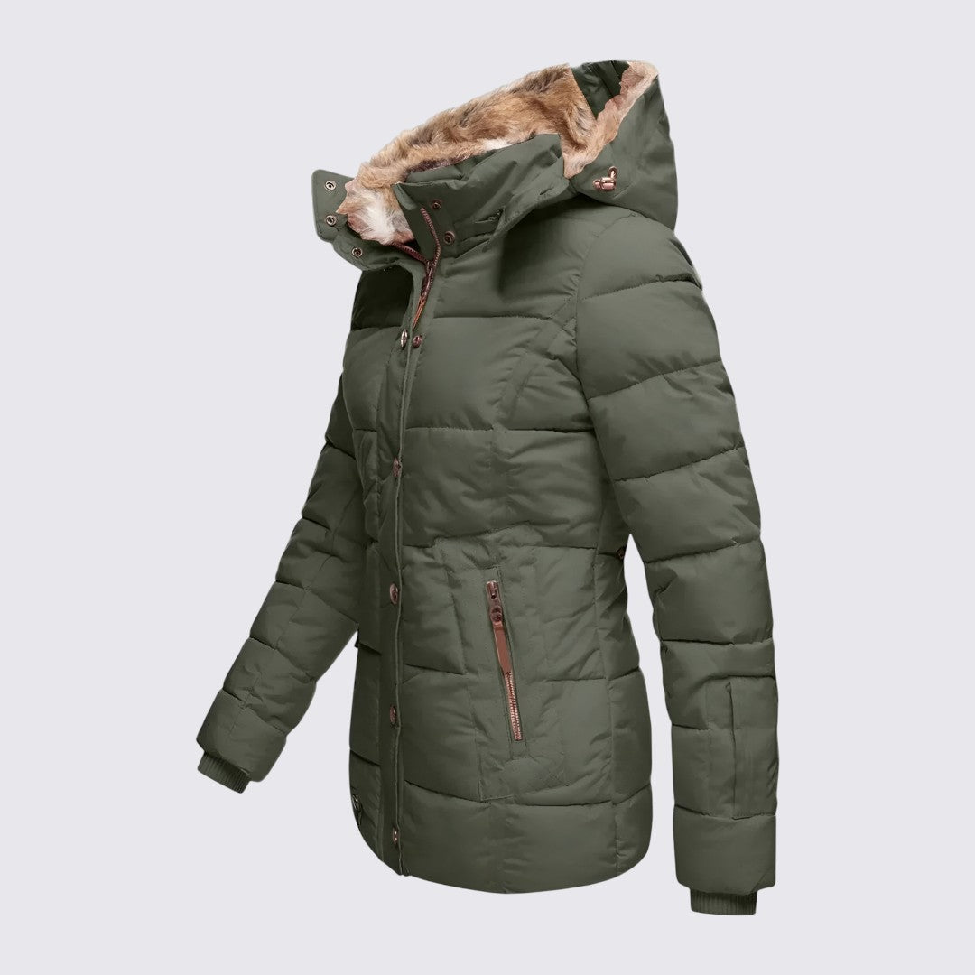 Faux Fur Trim Hooded Puffer Jacket for Women