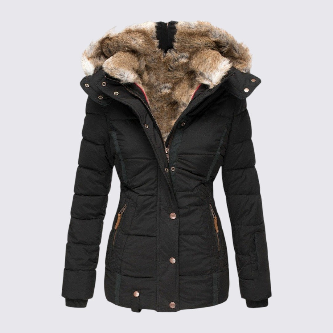 Faux Fur Trim Hooded Puffer Jacket for Women