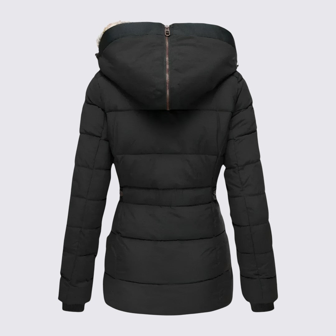 Faux Fur Trim Hooded Puffer Jacket for Women