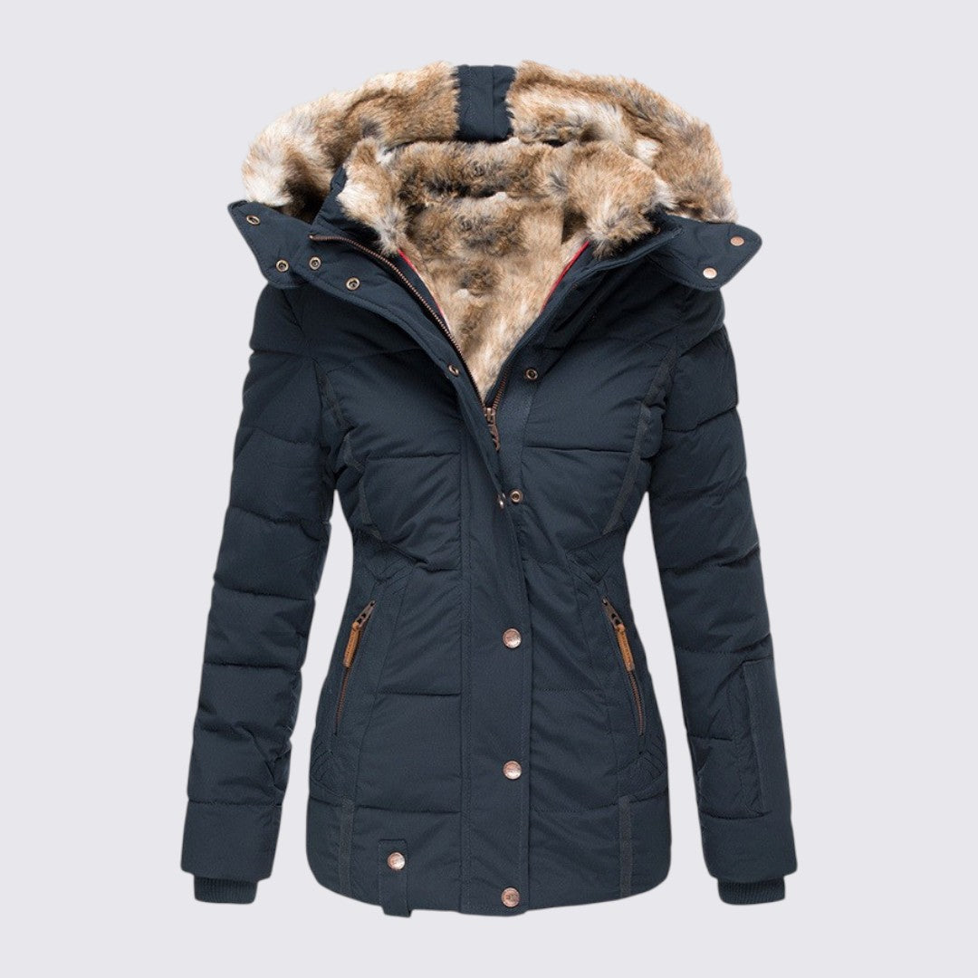 Faux Fur Trim Hooded Puffer Jacket for Women