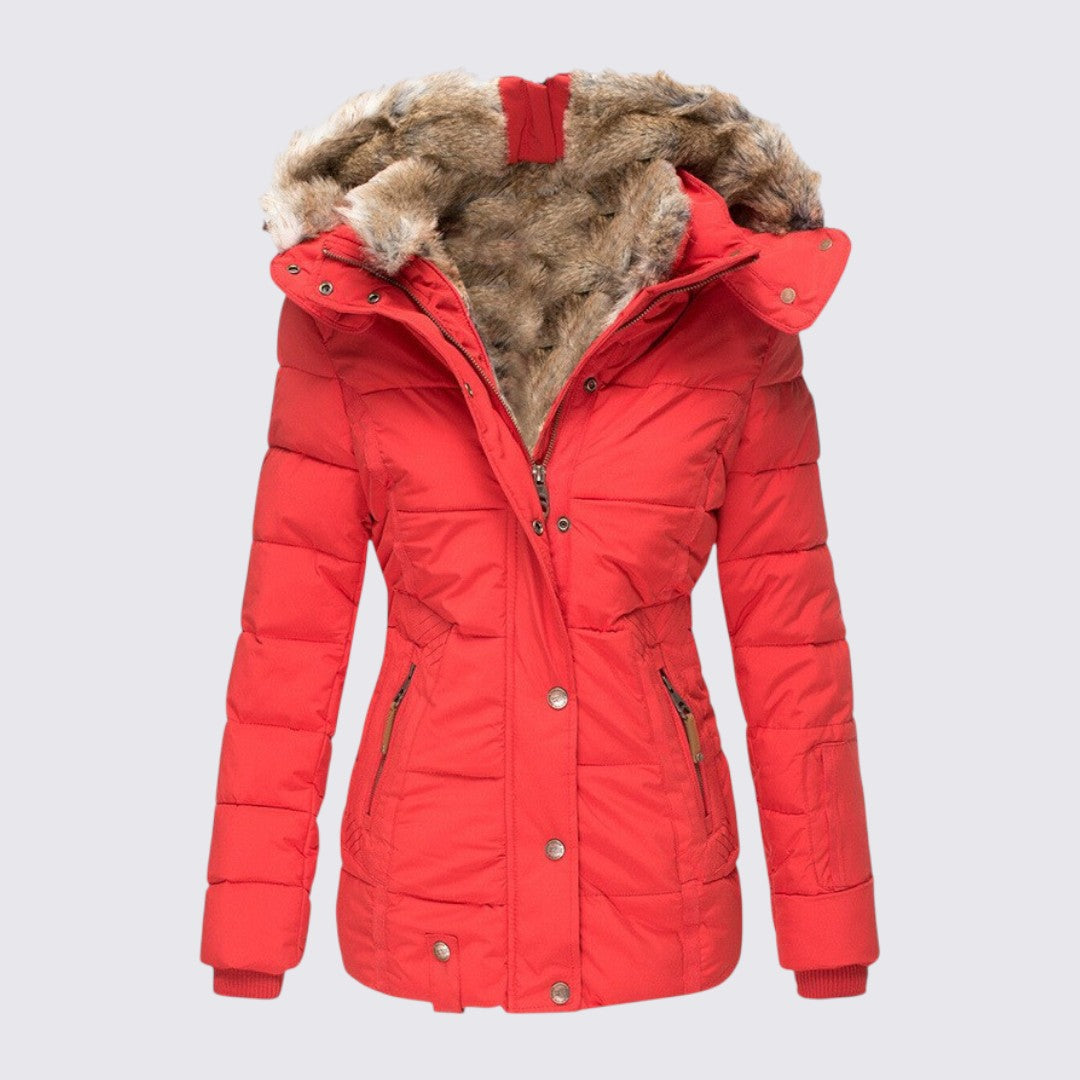 Faux Fur Trim Hooded Puffer Jacket for Women