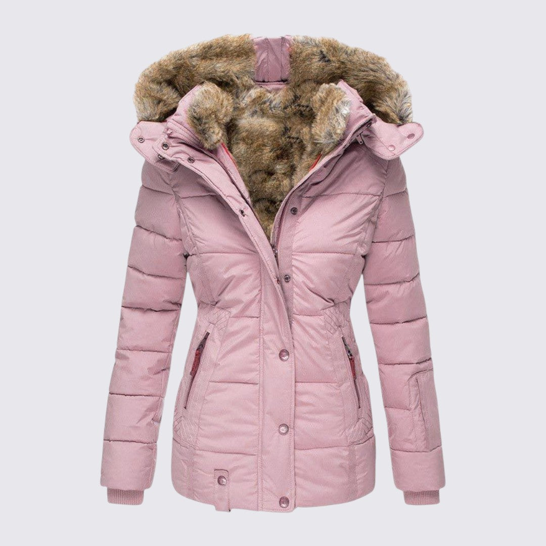 Faux Fur Trim Hooded Puffer Jacket for Women