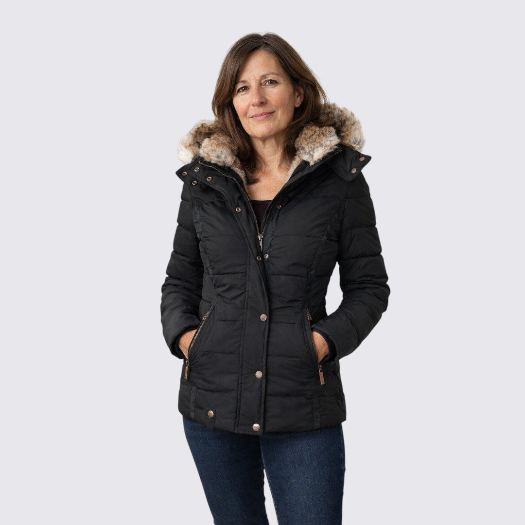 Faux Fur Trim Hooded Puffer Jacket for Women