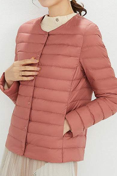Women’s Lightweight Puffer Jacket – Packable Polyester Coat with Button Closure