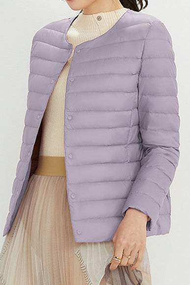 Women’s Lightweight Puffer Jacket – Packable Polyester Coat with Button Closure