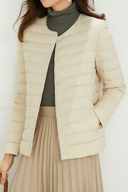 Women’s Lightweight Puffer Jacket – Packable Polyester Coat with Button Closure