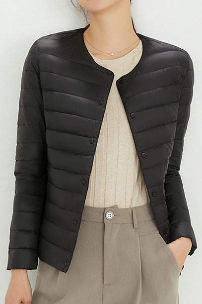 Women’s Lightweight Puffer Jacket – Packable Polyester Coat with Button Closure