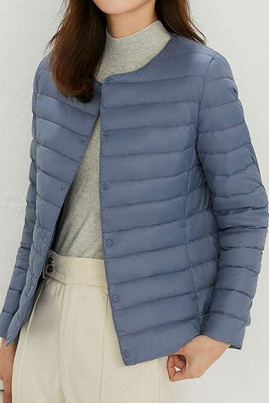 Women’s Lightweight Puffer Jacket – Packable Polyester Coat with Button Closure