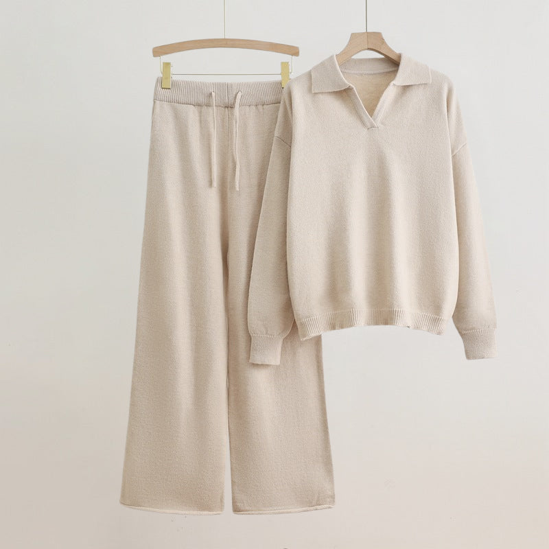 Cozy Knit Lounge Set – Soft Sweater & Wide-Leg Pants for Effortless Style