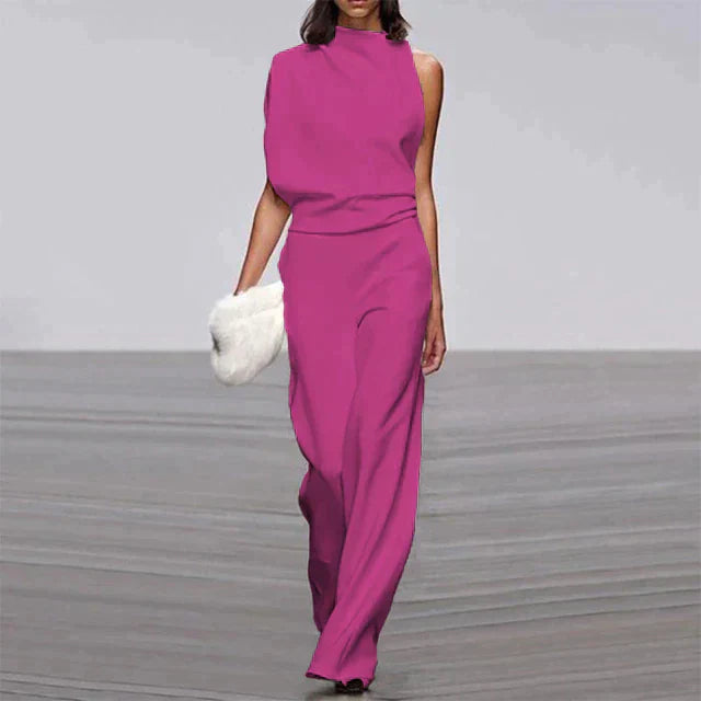 Women’s Sleeveless Jumpsuit – Relaxed Polyester Wide-Leg One-Piece