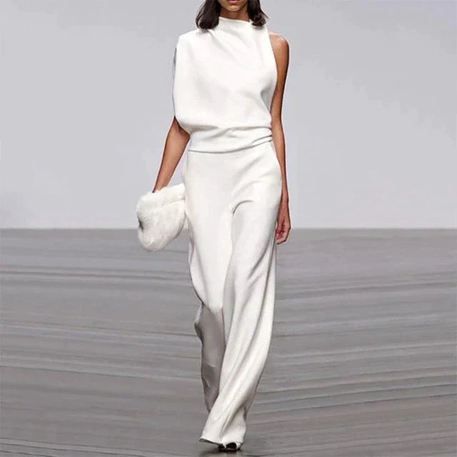 Women’s Sleeveless Jumpsuit – Relaxed Polyester Wide-Leg One-Piece