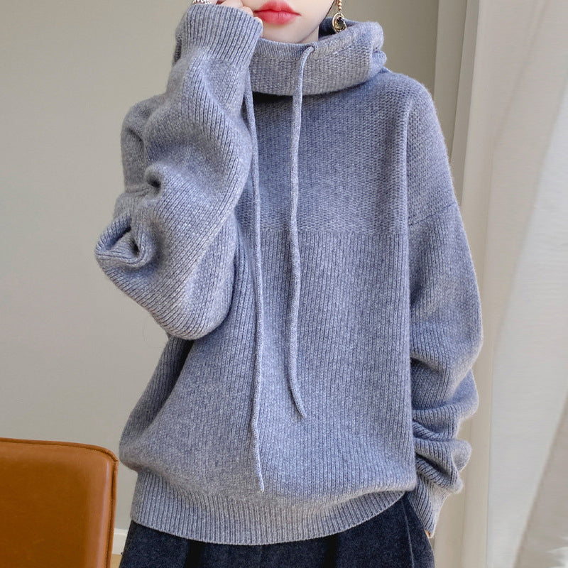 Women’s 100% Wool Knit Hoodie – Soft Relaxed Fit Hooded Jumper for Autumn & Winter
