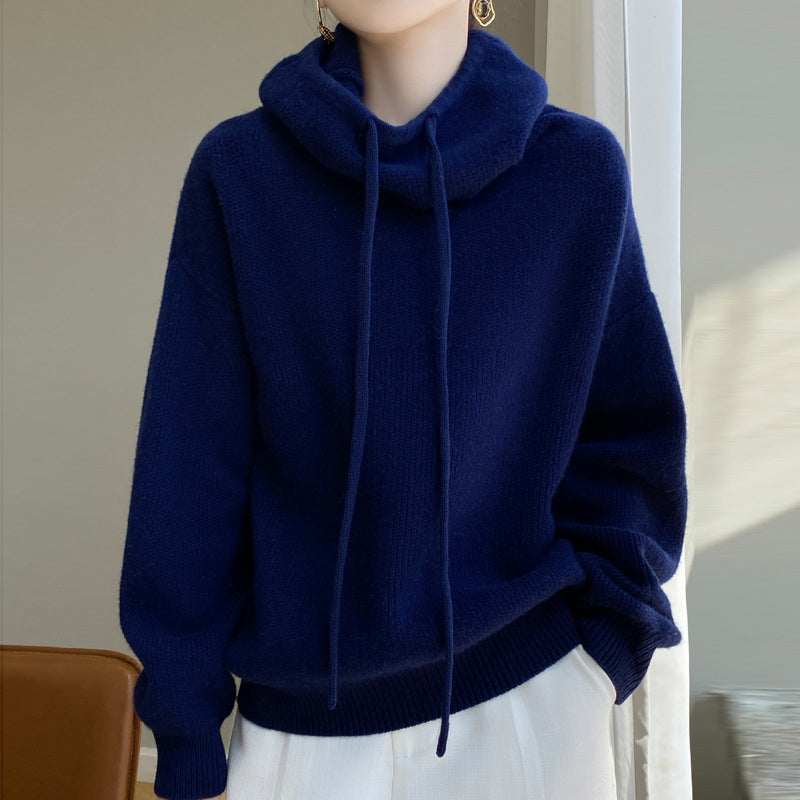 Women’s 100% Wool Knit Hoodie – Soft Relaxed Fit Hooded Jumper for Autumn & Winter