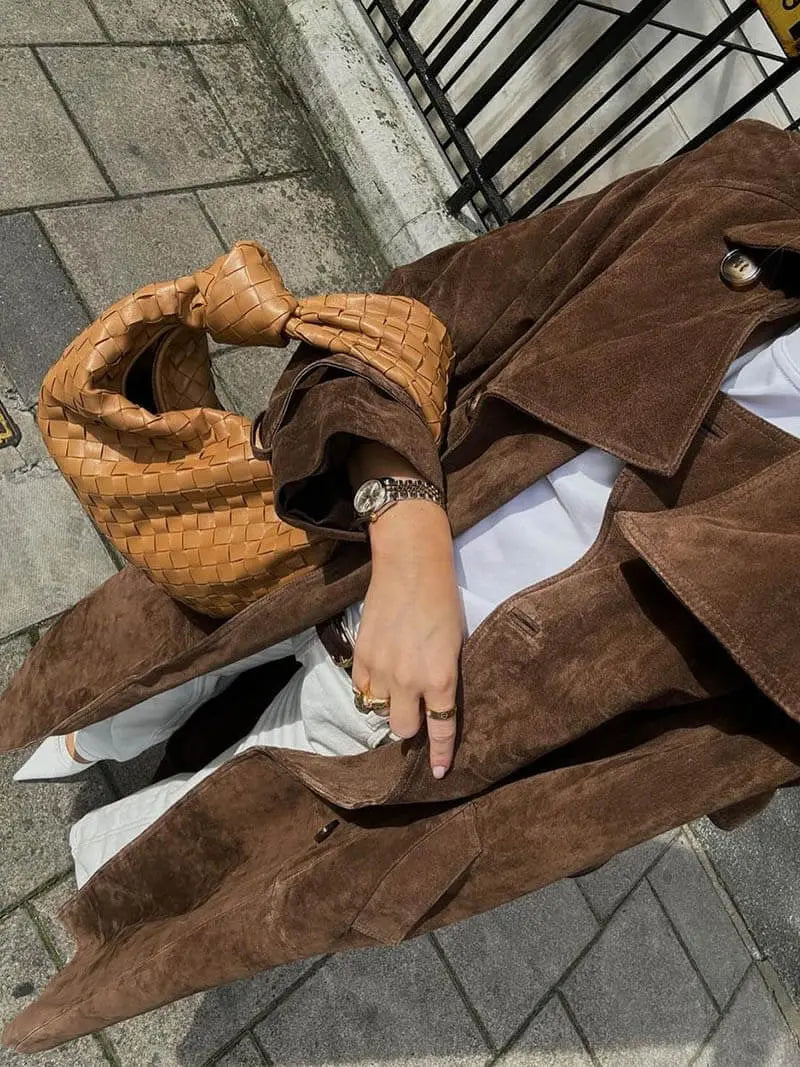 Elvira | Women’s Suede Trench Coat – Classic Elegance for Cooler Days