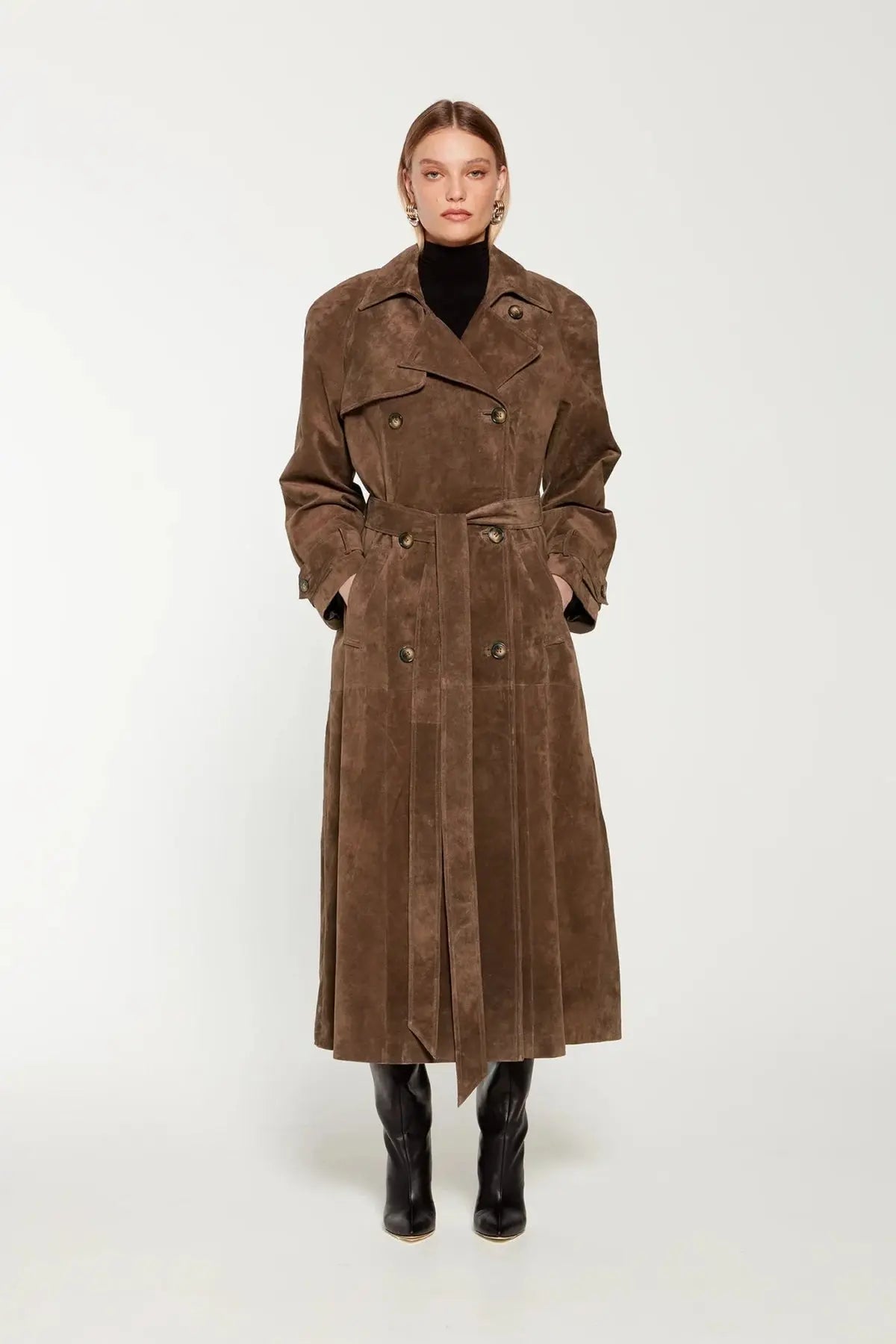 Elvira | Women’s Suede Trench Coat – Classic Elegance for Cooler Days