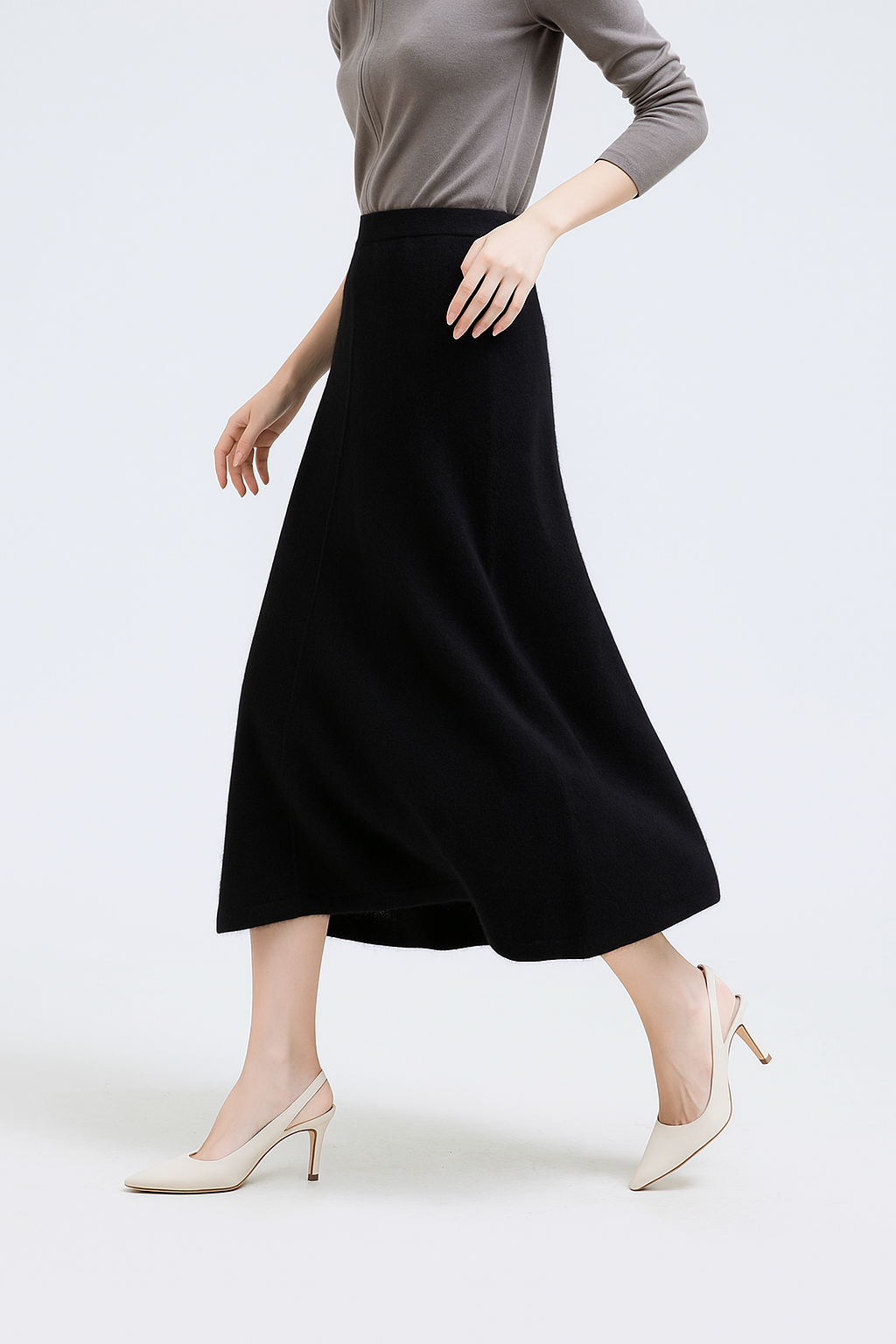 Merino Wool High-Waist Skirt for Women – Flowing Knit Fit for Comfortable Smart & Casual Wear