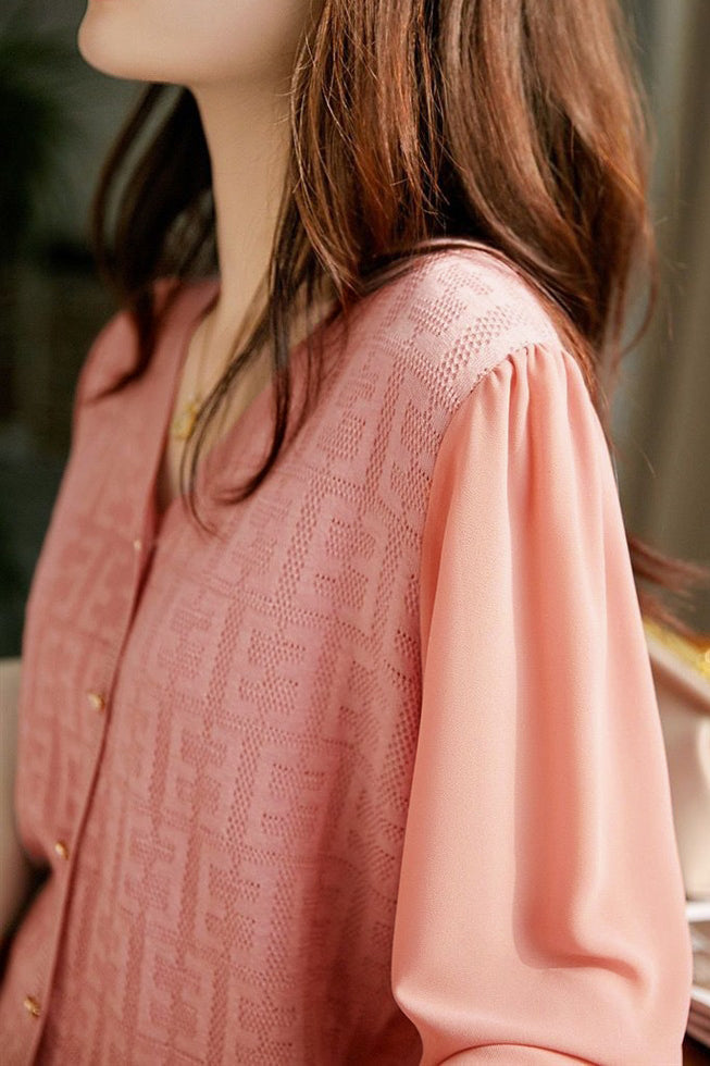 Women’s V-Neck Knit Top – Lightweight Polyester Cambric Jumper with Button Detail