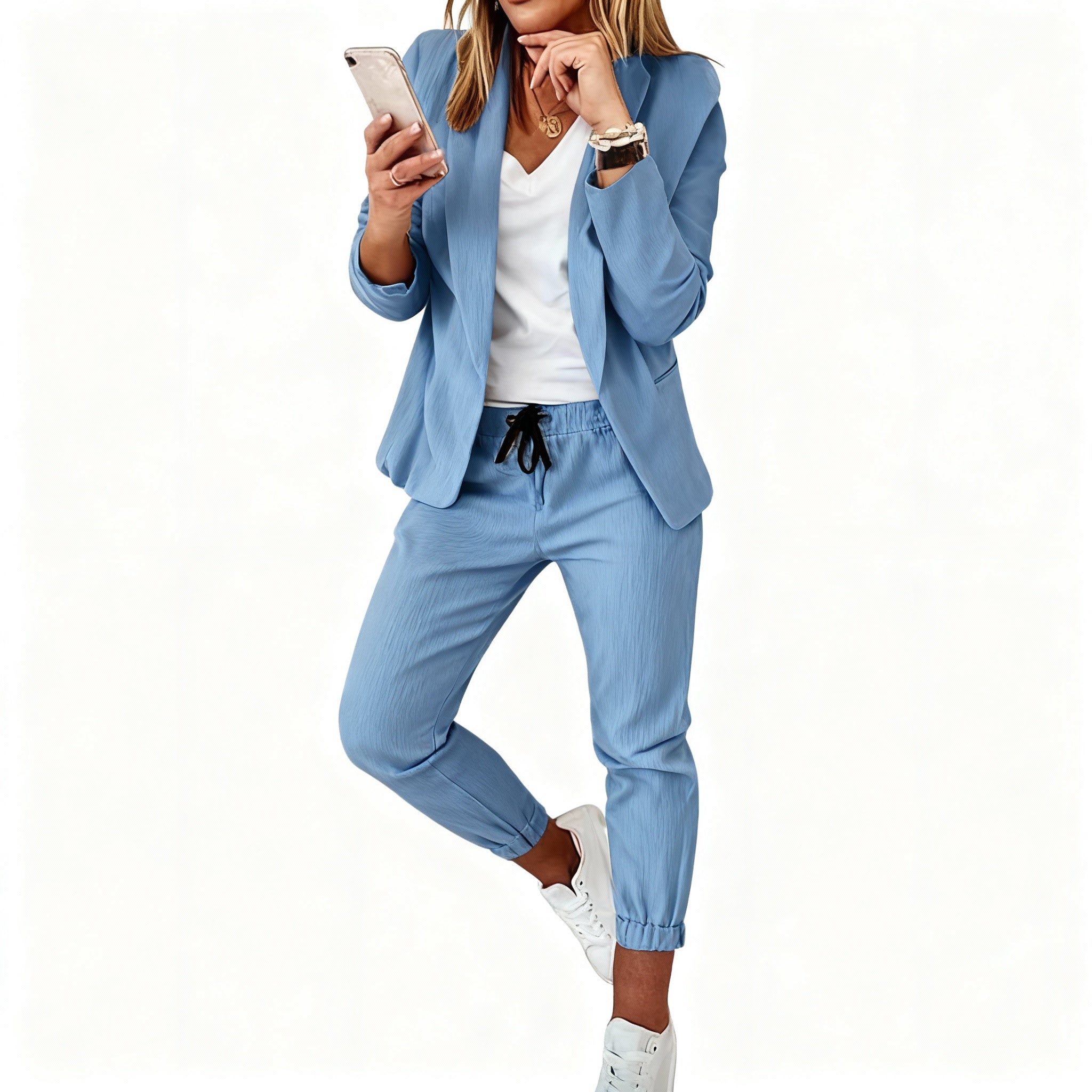 Chic Women's Blazer and Jogger Set – Coordinated Blazer and Trousers
