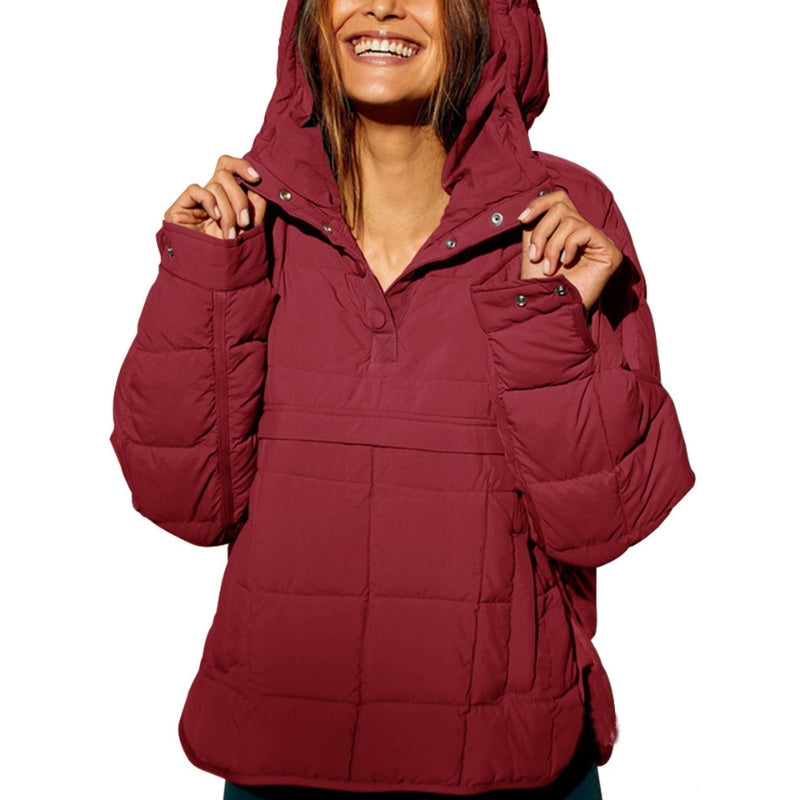 Lightweight Pullover Puffer Jacket for Women – Hooded, Water-Resistant Insulated Layer for Everyday Wear