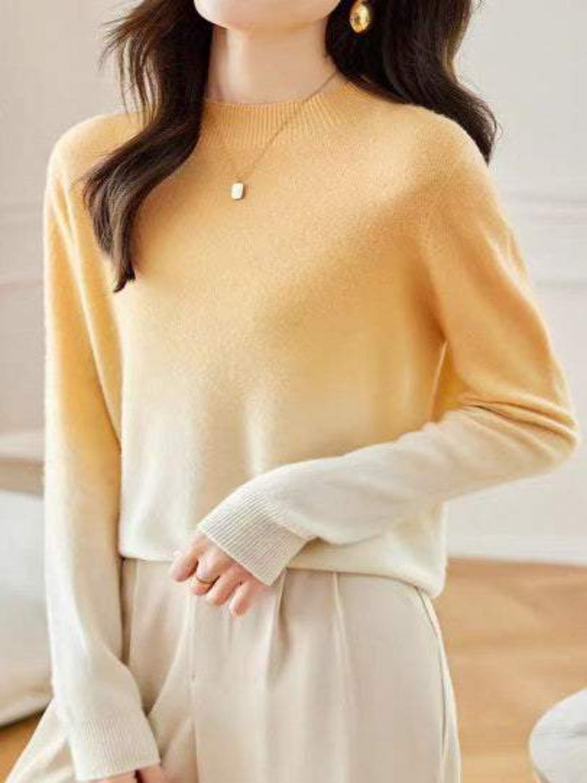 Women’s Gradient Knit Sweater – Crew Neck Lightweight Polyester Jumper