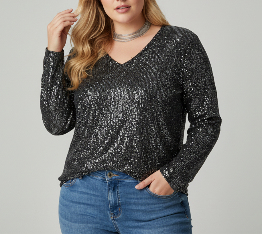 Chic V-Neck Shimmer Top for Women | Available in Plus Sizes