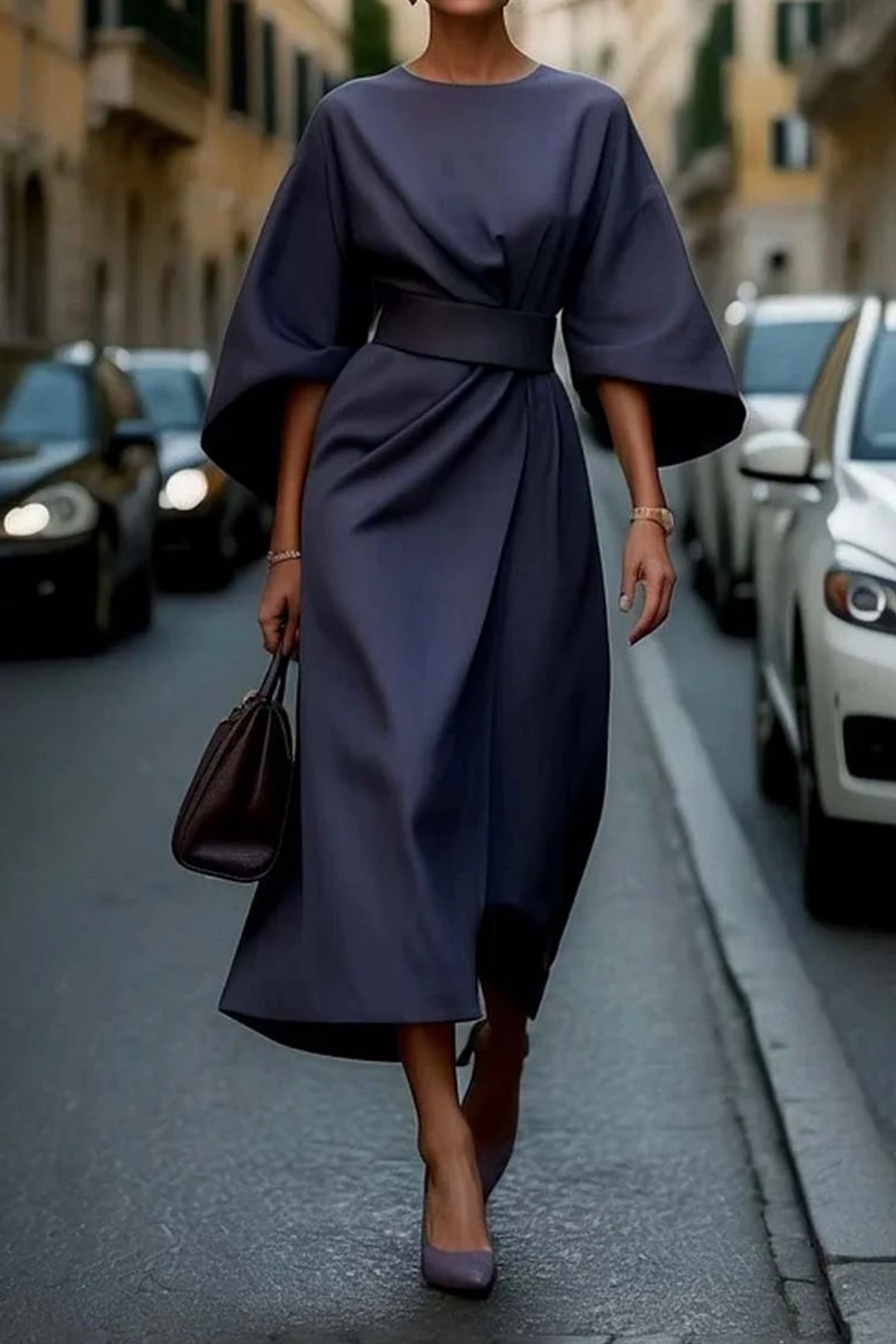 Grace | Women’s Elegant Lantern Sleeve Belted Dress