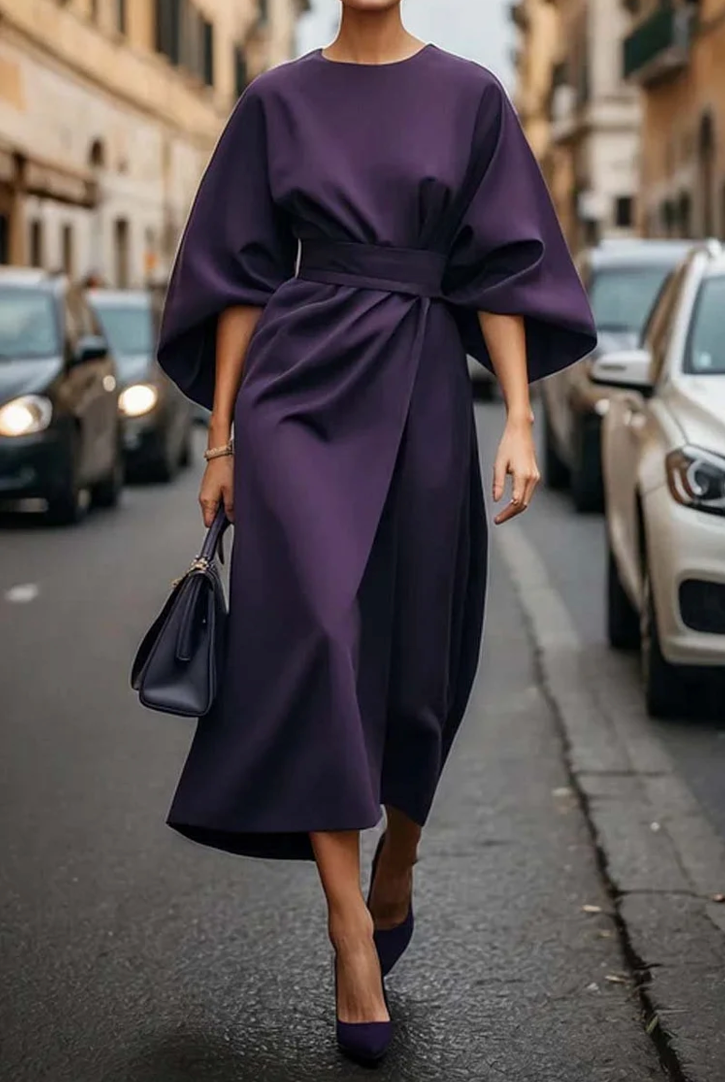 Grace | Women’s Elegant Lantern Sleeve Belted Dress