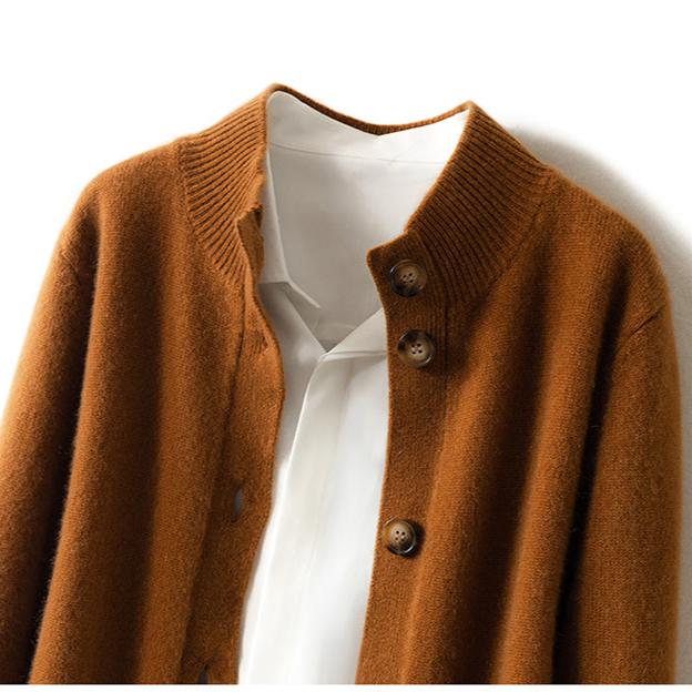 Women’s Button Cardigan – Soft Polyester Knit with Half-High Neck
