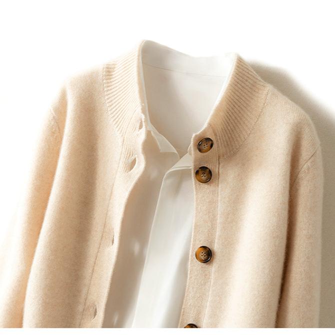 Women’s Button Cardigan – Soft Polyester Knit with Half-High Neck
