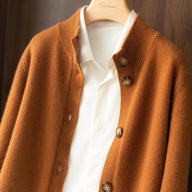 Women’s Button Cardigan – Soft Polyester Knit with Half-High Neck