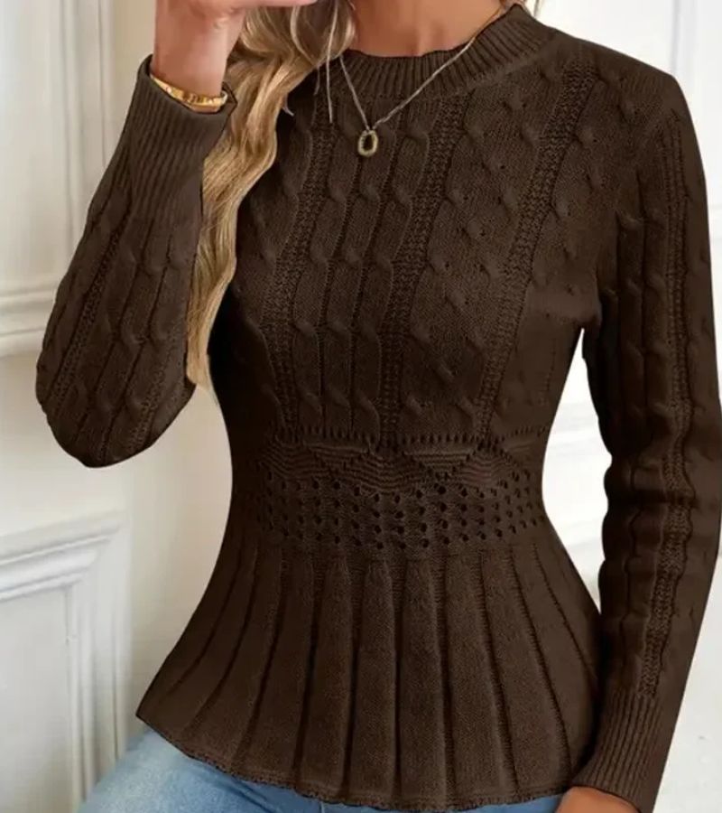 Women’s Fitted Knit Sweater – Classic Crew Neck Pullover with Textured Design