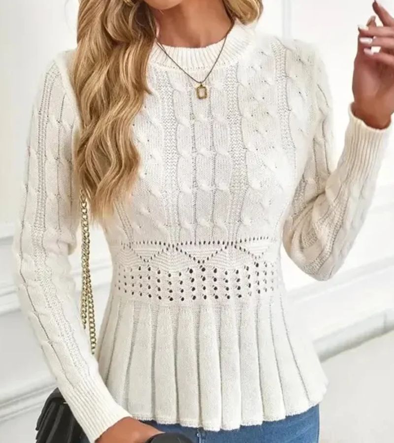 Women’s Fitted Knit Sweater – Classic Crew Neck Pullover with Textured Design