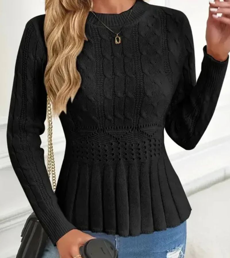 Women’s Fitted Knit Sweater – Classic Crew Neck Pullover with Textured Design
