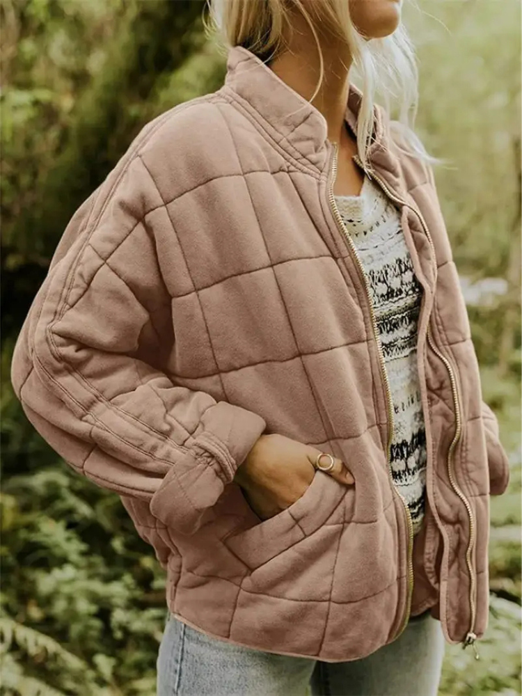Women’s Quilted Jacket – Lightweight Padded Block Stitch Coat