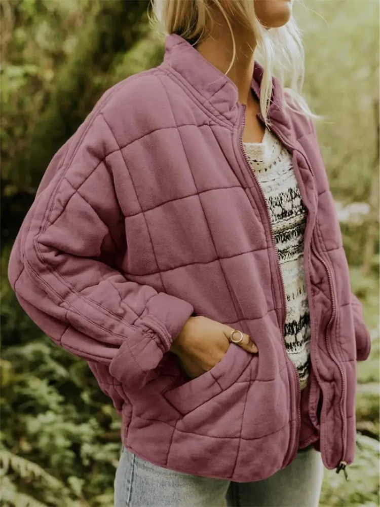 Women’s Quilted Jacket – Lightweight Padded Block Stitch Coat