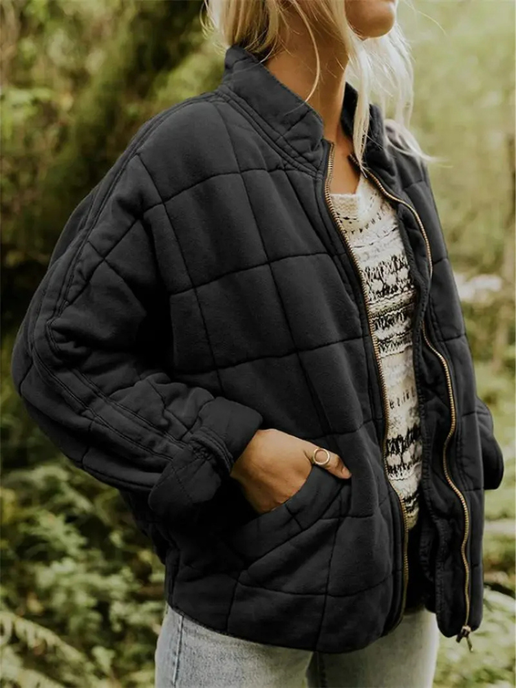 Women’s Quilted Jacket – Lightweight Padded Block Stitch Coat