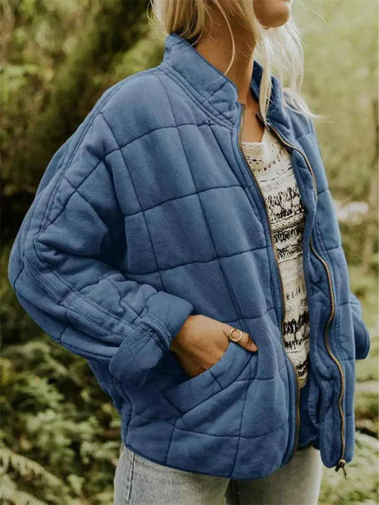 Women’s Quilted Jacket – Lightweight Padded Block Stitch Coat