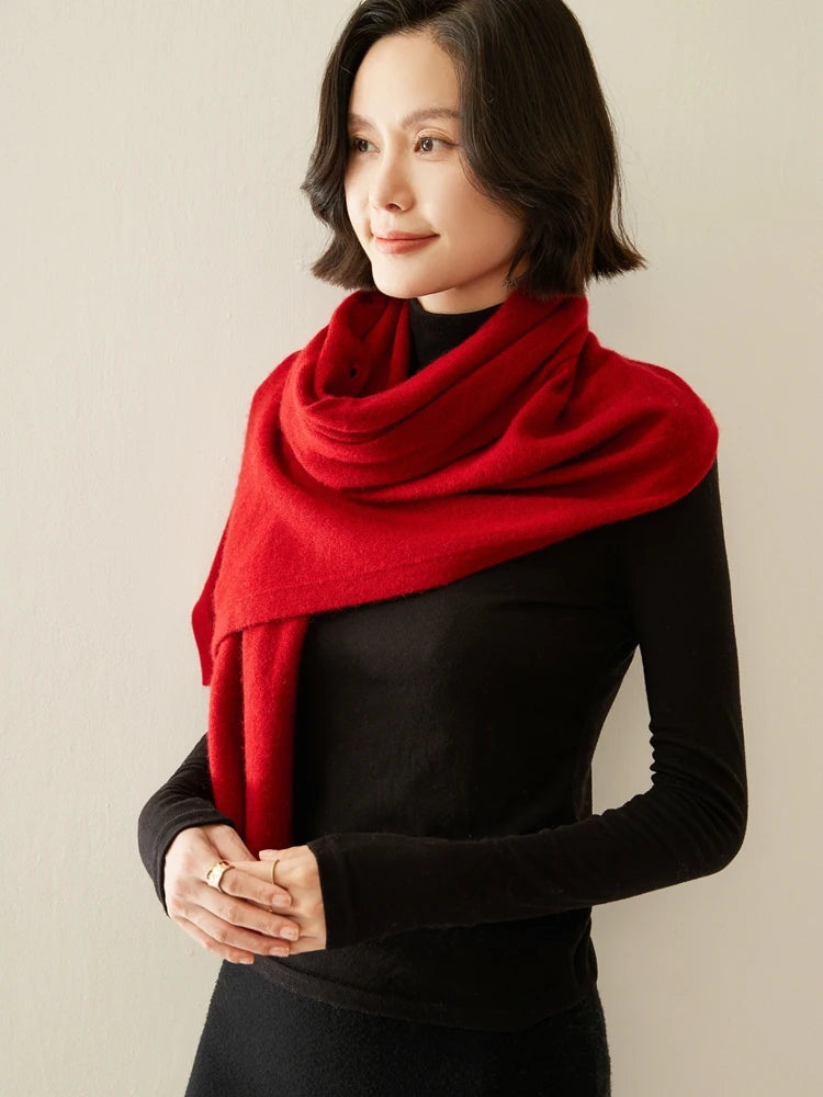 Cashmere Blend Button Wrap Shawl – Soft 35% Cashmere & 65% Wool Layering Piece
