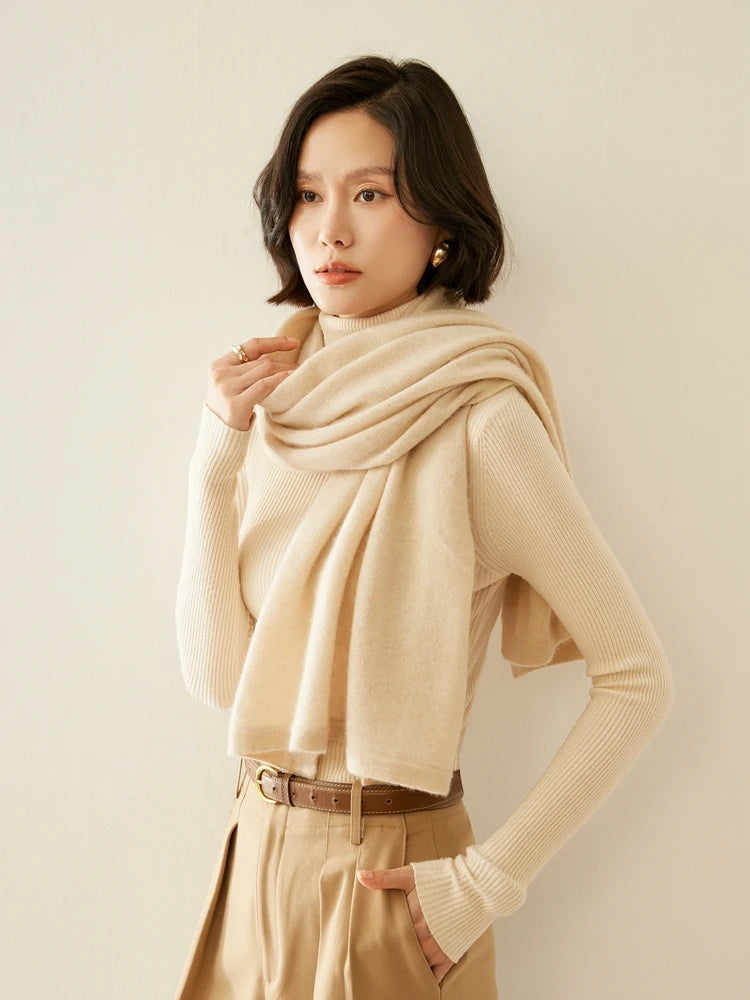 Cashmere Blend Button Wrap Shawl – Soft 35% Cashmere & 65% Wool Layering Piece
